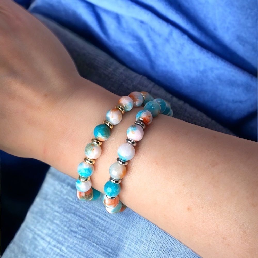 NWT Wool + Pepper Co. Jade Beaded Bracelet with gold or silver accents - Picture 3 of 3